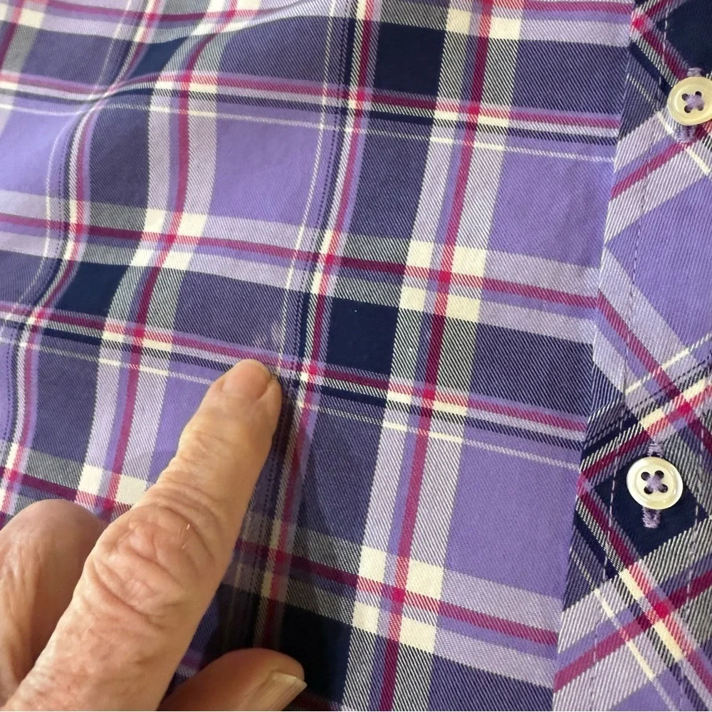 Talbots Plaid Button Up Shirt Purple Navy Cotton Long Sleeve Women’s Size L - Picture 11 of 11